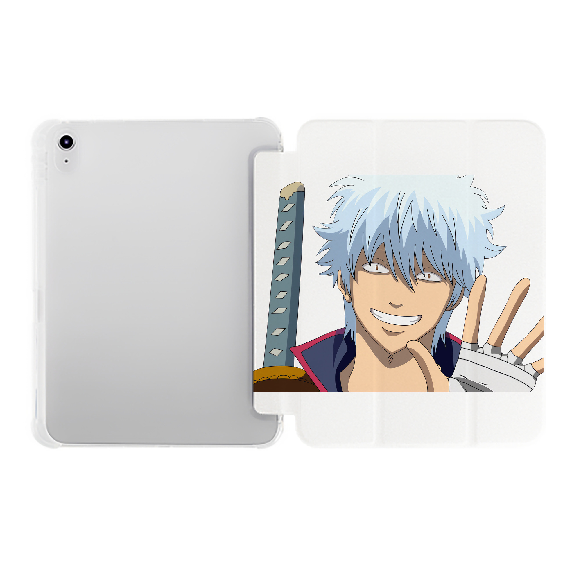 （画像用） ぎんたま 坂田銀時（さかたぎんとき） 神楽 志村新八（しむら しんぱち） GINTAMA Sakata Gintoki Kagura Shimura Shinpachi IPad ケース ペン収納付き 三つ折りスタンド PUレザー×シリコン 対応機種9.5/10.5/10.9インチ